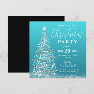 Elegantes Weihnachtsbaum Party Silberner Aquamarin Einladung