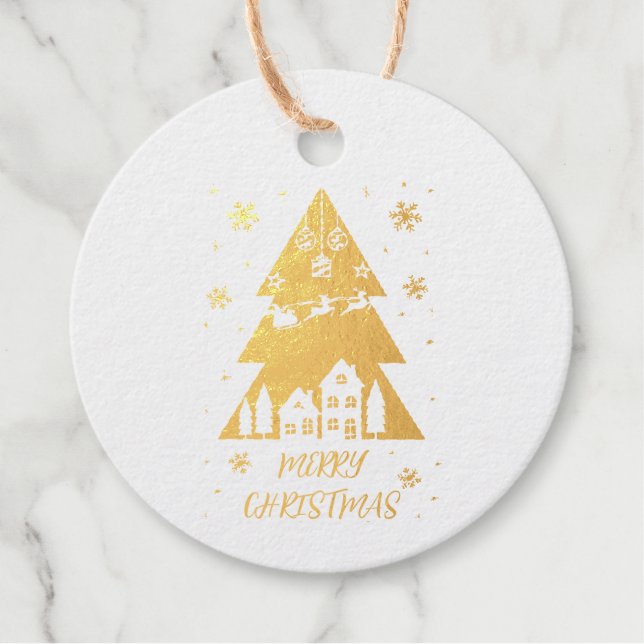 Elegantes Weihnachtsbaumdesign mit Schlitten Geschenkanhänger (Vorderseite)