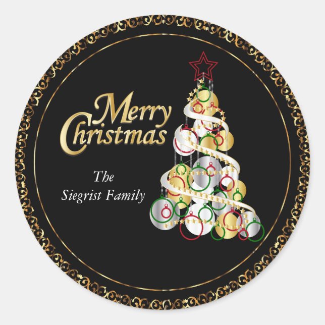 Elegantes Weihnachtsbaumdesign Runder Aufkleber (Vorderseite)