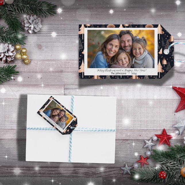 Elegantes Weihnachtsbaumfamilien-Foto Geschenkanhänger (christmas tree family photo gift tag)