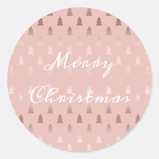 Elegantes Weihnachtsbaummuster aus Rose und Rosa Runder Aufkleber (Vorderseite)