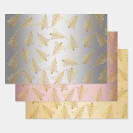 Elegantes Weihnachtsbaummuster Geschenkpapier Set