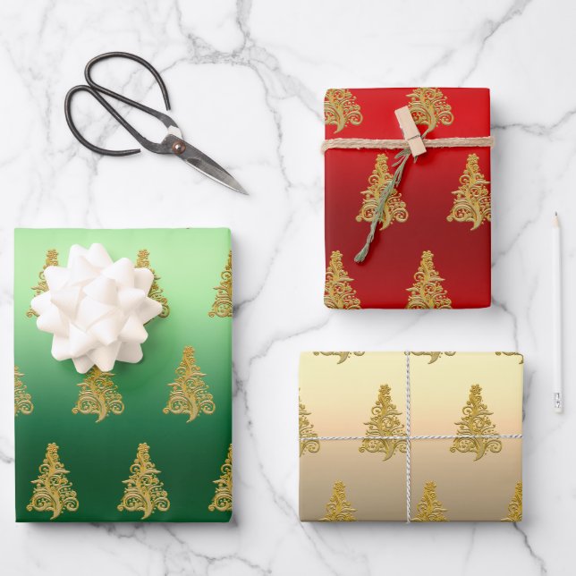 Elegantes Weihnachtsbaummuster Geschenkpapier Set (Vorderseite)