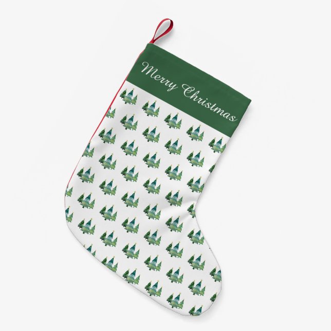 Elegantes Weihnachtsbaummuster Kleiner Weihnachtsstrumpf (Vorderansicht (hängend))