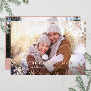 Elegantes Weihnachtsblatt 2 Foto Rose Gold Folien Feiertagskarte