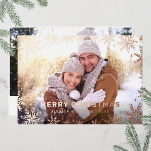 Elegantes Weihnachtsblatt 2 Foto Rose Gold Folien Feiertagskarte