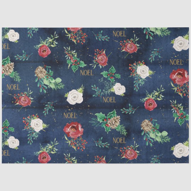 Elegantes Weihnachtsblumen w Weihnachten Gold Navy Seidenpapier (Vorderseite)