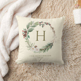 Elegantes Weihnachtsblumenmonogramm Kissen