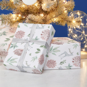 Elegantes Weihnachtsblumenmuster mit Hirsch Geschenkpapier