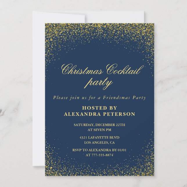 Elegantes Weihnachtscocktail Party Gold Navy Glam Einladung (Vorderseite)