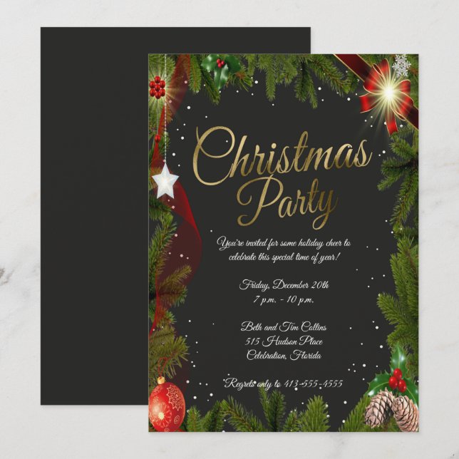 Elegantes Weihnachtselemente - Weihnachtsgeschenk- Einladung (Vorne/Hinten)