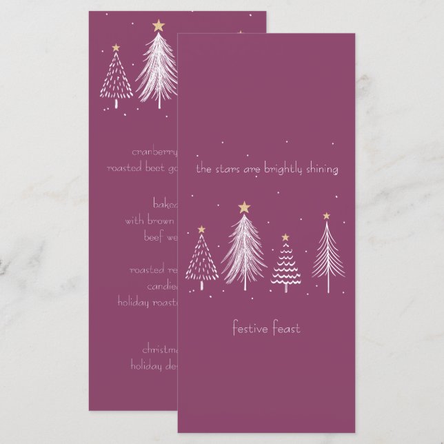 Elegantes Weihnachtsessen Lila Menükarte (Vorne/Hinten)