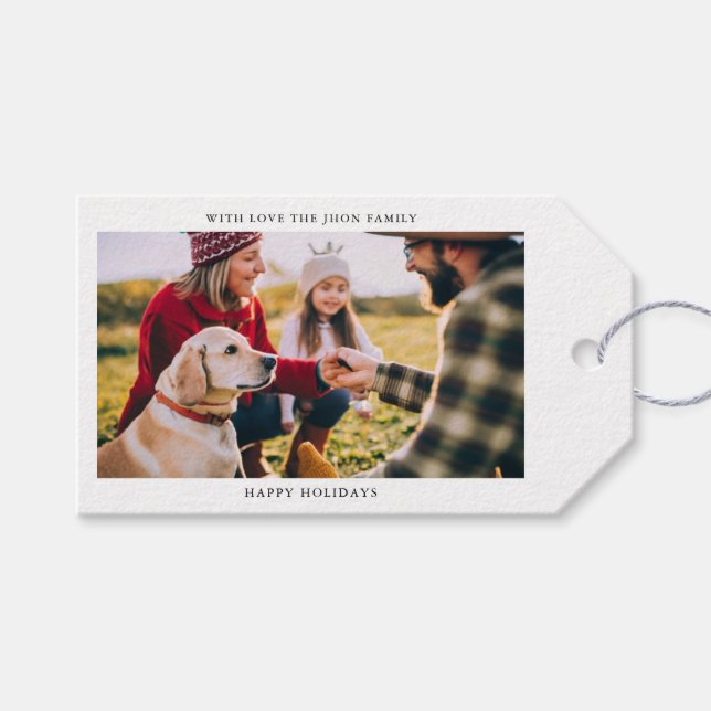 Elegantes Weihnachtsfamilienportrait Foto Einfach Geschenkanhänger (Vorderseite (Horizontal))