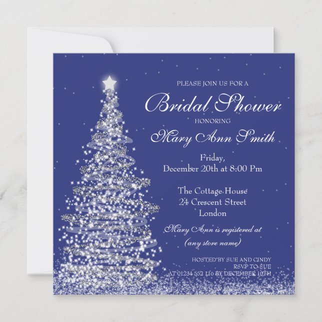 Elegantes Weihnachtsfest-Brautparty Silver Navy Einladung (Vorderseite)