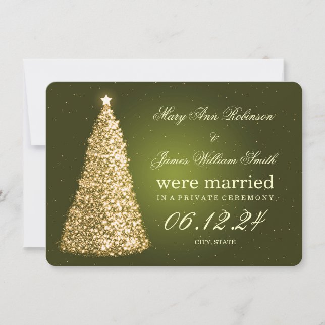 Elegantes Weihnachtsfest Elopement Gold Grün Einladung (Vorderseite)