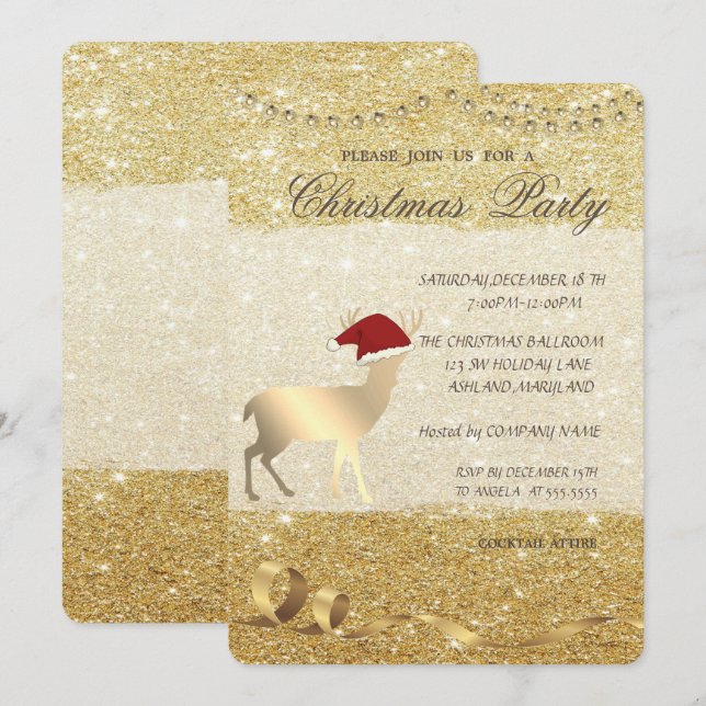 Elegantes Weihnachtsfest , Glitterie , Weihnachtsf Einladung (Vorne/Hinten)