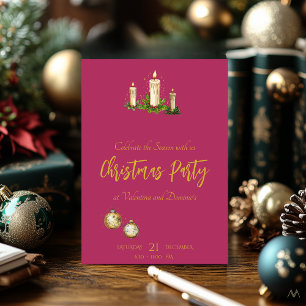 Elegantes Weihnachtsfest mit Candle Trio auf Rosa Einladung
