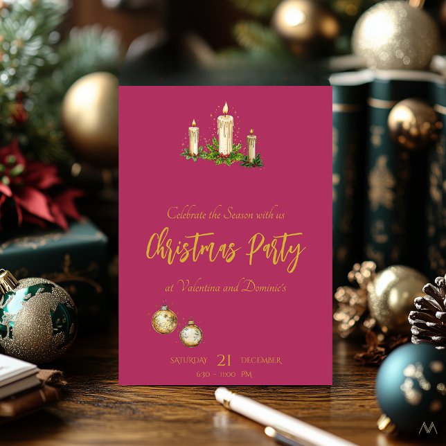 Elegantes Weihnachtsfest mit Candle Trio auf Rosa Einladung (Von Creator hochgeladen)