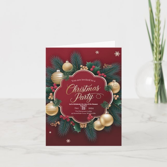 Elegantes Weihnachtsfest mit festlichen Ornamenten Einladung (Vorderseite)