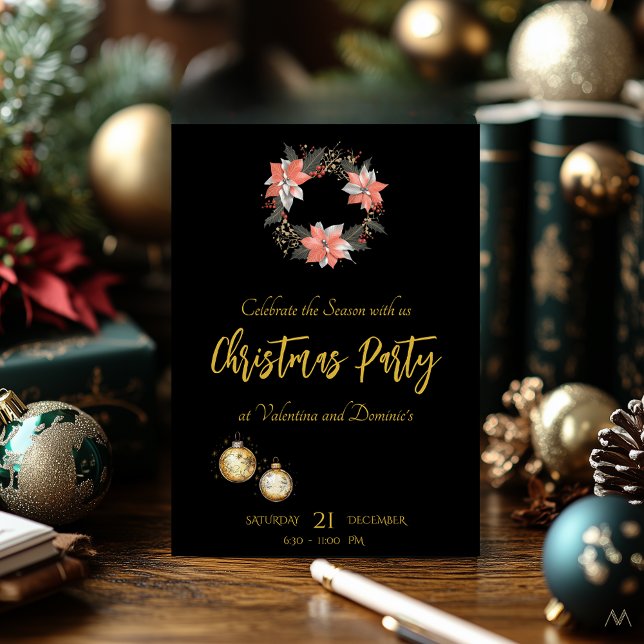 Elegantes Weihnachtsfest mit Poinsettia Wreath Einladung (Von Creator hochgeladen)