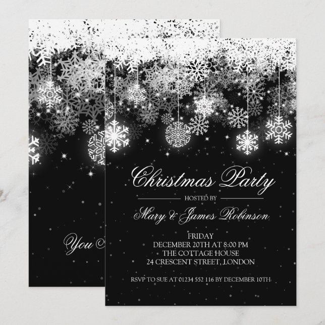 Elegantes Weihnachtsfest Party Winterschmuck Schwa Einladung (Vorne/Hinten)