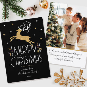 Elegantes Weihnachtsfest Rentier Foto Black Gold F Karte