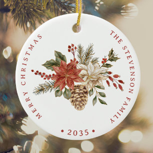 Elegantes Weihnachtsfest Rot Gold Weihnachtsstern Keramik Ornament