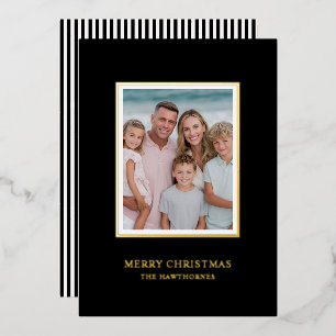 Elegantes Weihnachtsfoto einfach Schwarz Gold Folien Feiertagskarte