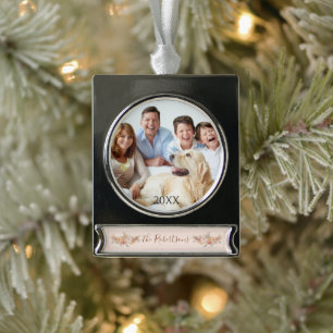 Elegantes Weihnachtsgebäck Wasserfarben Blush Foto Banner-Ornament Silber