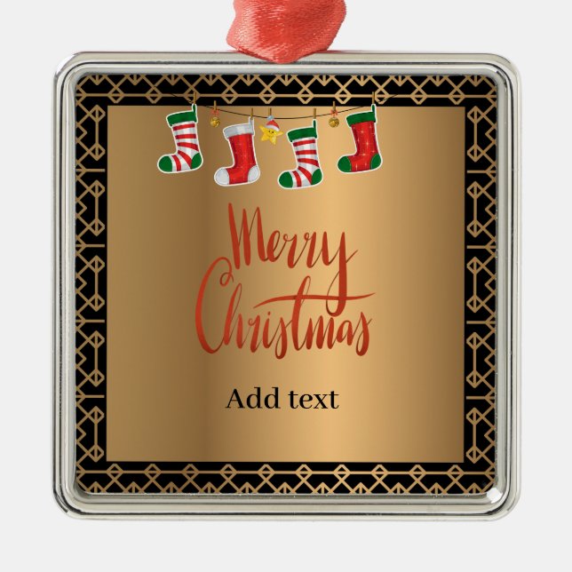 Elegantes Weihnachtsgeschenk in Gold und Schwarz Ornament Aus Metall (Vorne)