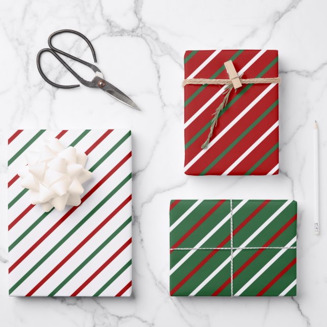 Elegantes Weihnachtsgestaltermuster Rot Grün Geschenkpapier Set (Vorderseite)