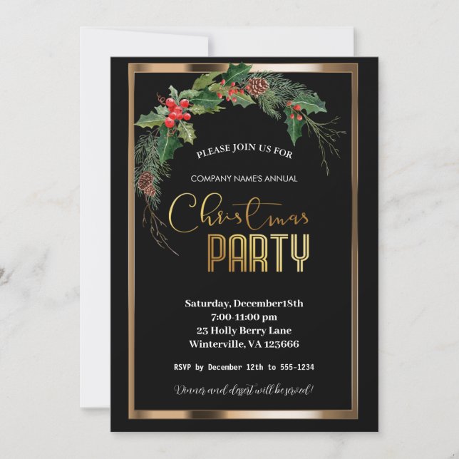 Elegantes Weihnachtsgold Einladung (Vorderseite)