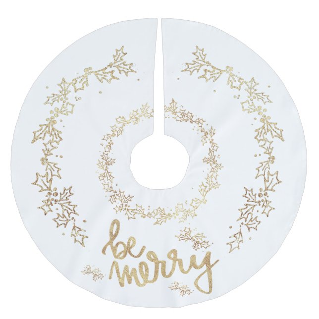 Elegantes Weihnachtsgold - weiß - Sei froh Polyester Weihnachtsbaumdecke (Vorderseite)