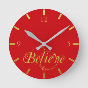 Elegantes Weihnachtsgoldfolien-Skript glauben Runde Wanduhr