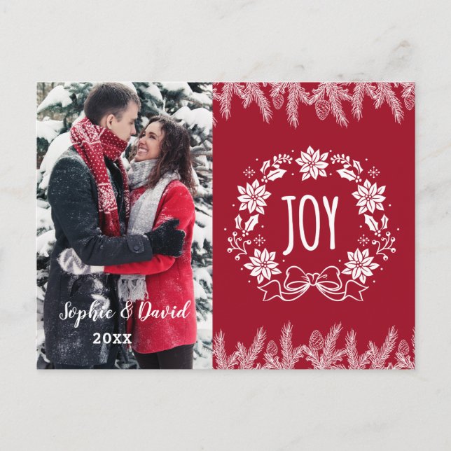 Elegantes Weihnachtsgottesdienst Gold Pine Joy Orn Einladungspostkarte (Vorderseite)