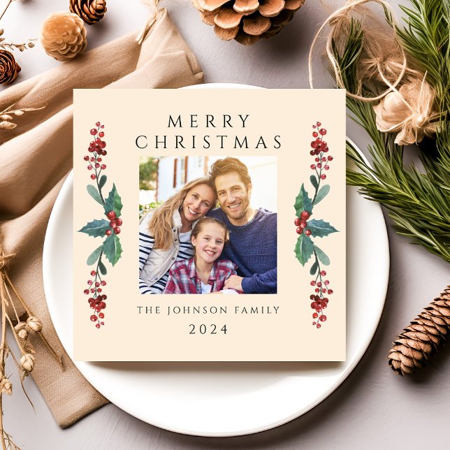 Elegantes Weihnachtsgrün Foto Feiertagskarte (Elegant Christmas Greenery Photo Holiday Card)