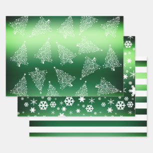 Elegantes Weihnachtsgrün und Weiß-Muster Geschenkpapier Set