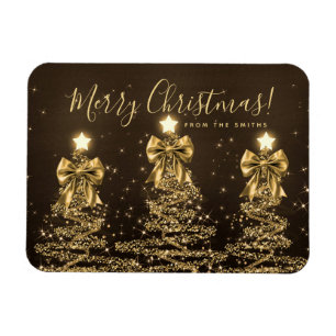 Elegantes Weihnachtsgrüße Goldene Weihnachtsbäume Magnet
