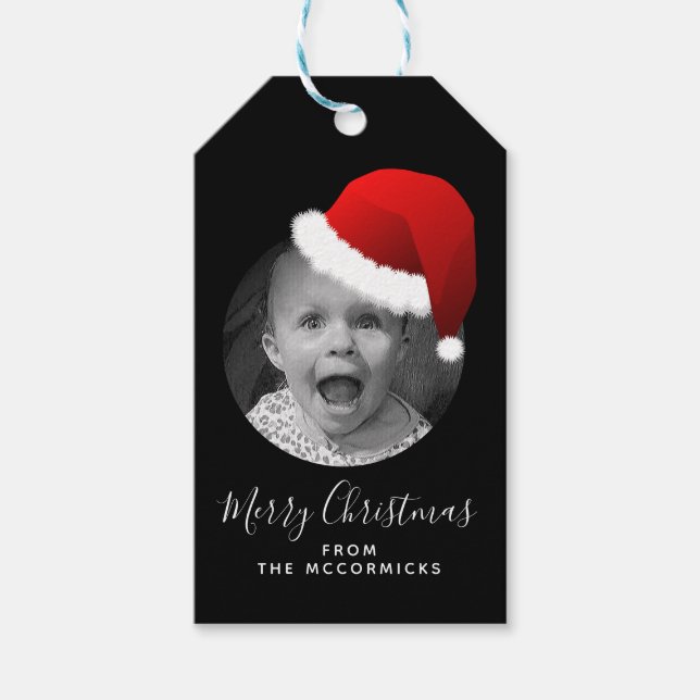 Elegantes Weihnachtshandbrief Custom Santa Foto Geschenkanhänger (Vorderseite)