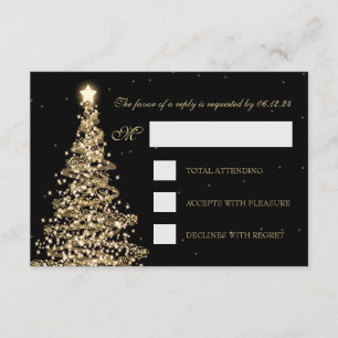 Elegantes Weihnachtshochzeit UAWG Goldschwarzes RSVP Karte