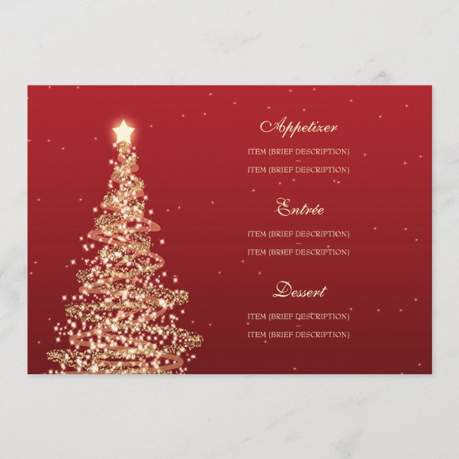 Elegantes Weihnachtshochzeits-Menü-Rot-Gold Menükarte (Vorderseite)