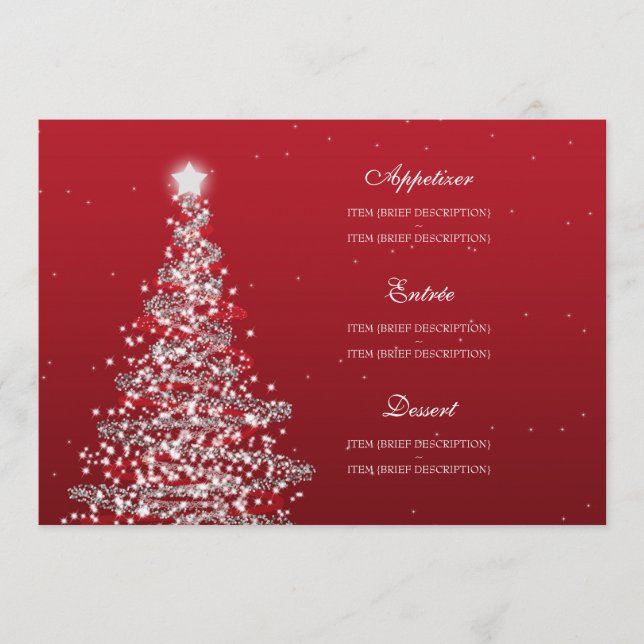 Elegantes Weihnachtshochzeits-Menü-Rot-Silber Menükarte (Vorderseite)
