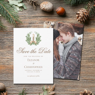 Elegantes Weihnachtskerzenpaar-Foto auf der Rückse Save The Date