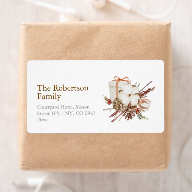 Elegantes Weihnachtslabel mit Cotton Bouquet (Insitu)