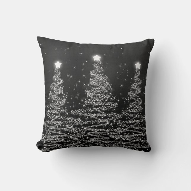 Elegantes Weihnachtslied Bäume Silber  Kissen (Vorderseite)