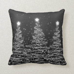 Elegantes Weihnachtslied Bäume Silber  Kissen