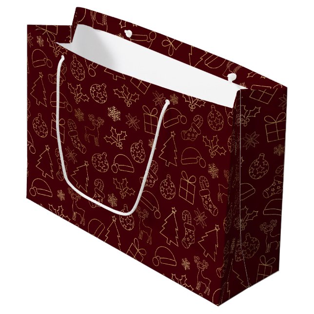 Elegantes Weihnachtsmuster in Rot und Gold Foil Große Geschenktüte (Vorderseite Schrägansicht)
