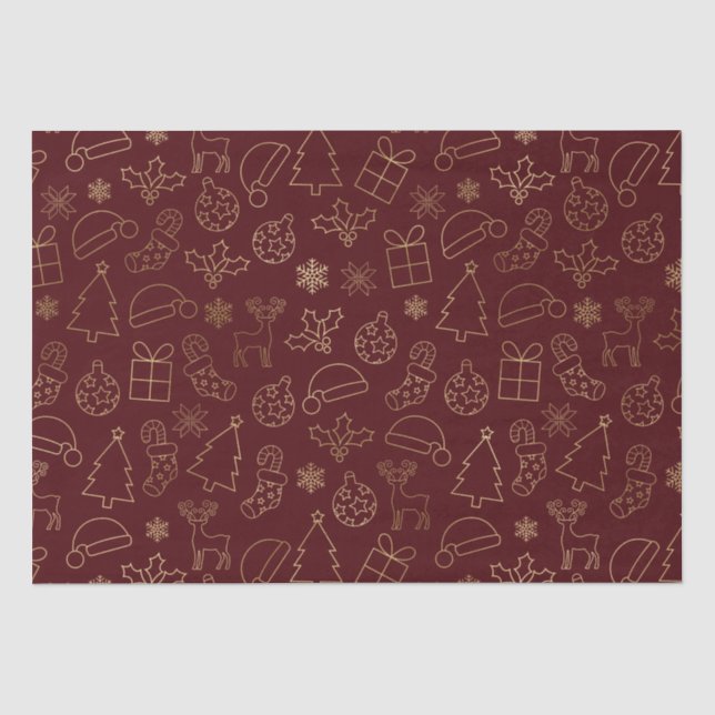 Elegantes Weihnachtsmuster in Rot und Gold Foil Seidenpapier (Vorderseite)