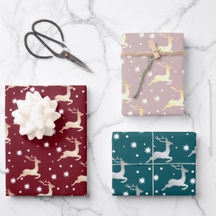 Elegantes Weihnachtsmuster Rentier Snowflake Geschenkpapier Set