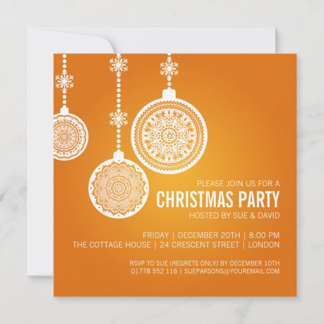 Elegantes WeihnachtsParty verziert Orange Einladung (Vorderseite)